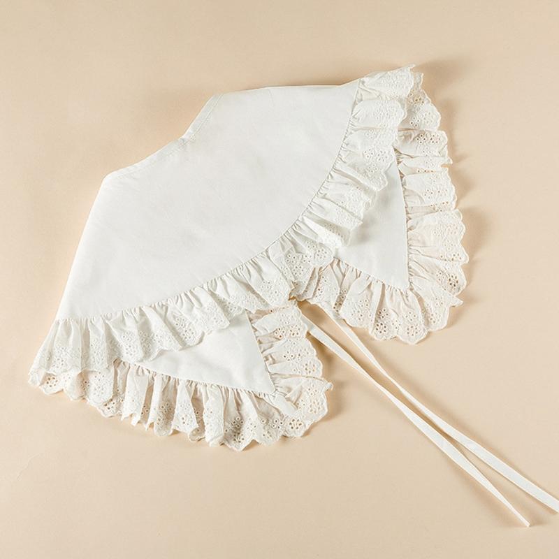 Royal Style Cotton Fake Collar Shawl Wrap Hollow Out Floral Lace Ruffled Trim Necklace Pointed  Lapel Blouse Dropshipping