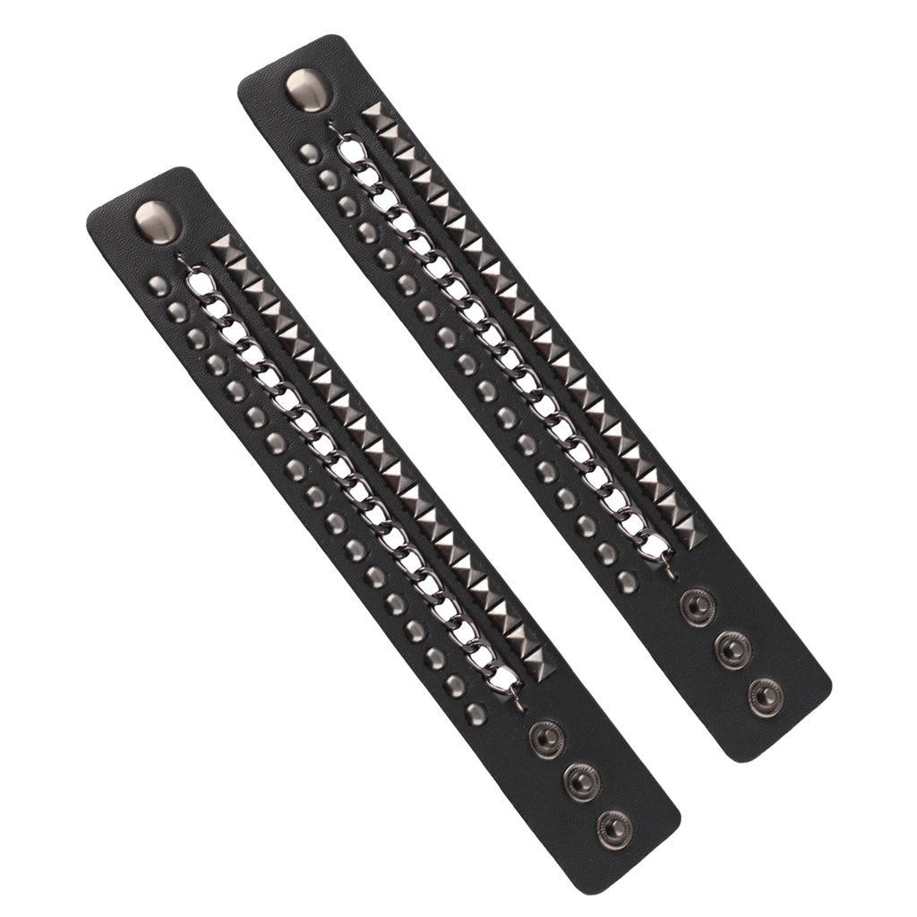2Pcs Punk Wristband Vintage Multi‑Layer Rivet Motorcycle Faux Leather Cuff Bracelets