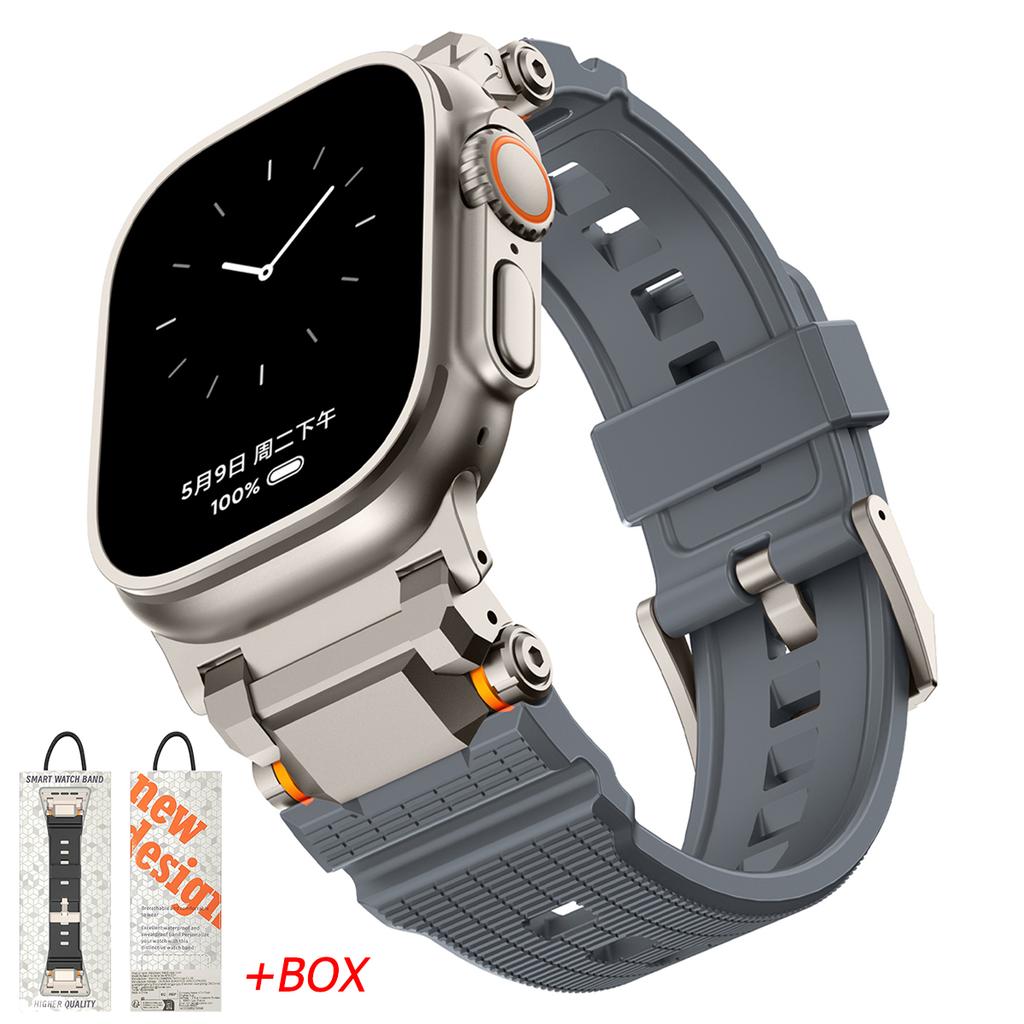 Silicone Rubber Band for Apple Watch Band Ultra 49mm 42 44mm 45 46mm Silicone Metal Luxury Strap for iWatch Series 10 987 se 564