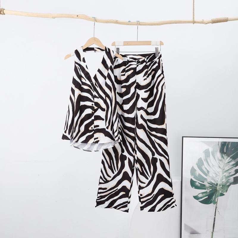 

Женский брючный костюм в полоску зебры, однобортный, сексуальный, без рукавов, с открытой спиной, облегающий топ + повседневные длинные брюки с высокой талией и молнией, офисная женская уличная одежда S белый/чёрный