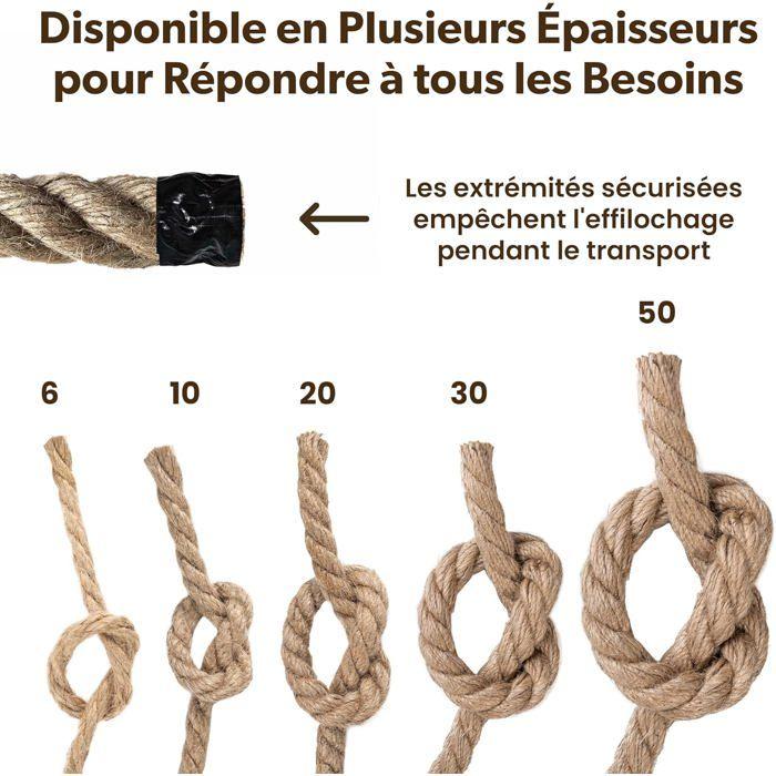 Corde en Jute - CREATIVE DECO - Torsadée - 5 m - Épaisseur 40 mm - Multi-usage