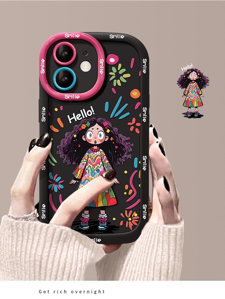

For Apple 17 Mobile Phone Case 16 Promax Curly Hair for IPhone 14 Graffiti Girl 13 Fried Hair 1 Niche 15 For Apple 6