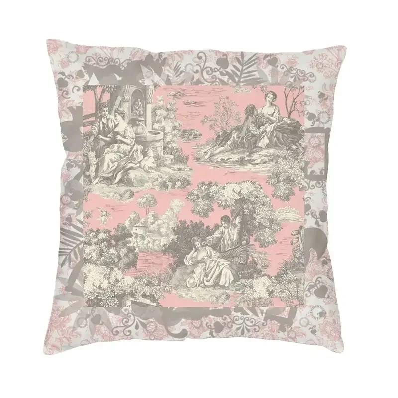 Toile De Jouy Sepia Vintage Pařížský Umělecký Design Čtvercový Povlak na Dekorační Polštář D Oboustranný Tisk Potah na Polštář pro Pohovku