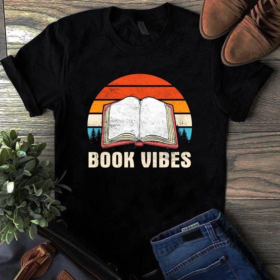Men s and Women s T-shirts Book Vibes Retro Vintage Reading Book L