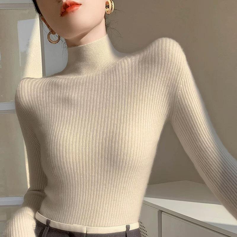 Super good-looking turtleneck sweater with coat, tight new slim-fitting stand-up neck knitted bottoming shirt for women in autumn and winter