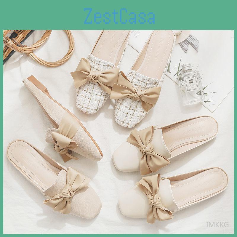 Toe Mules Close Summer Woman Women Slippers Bowtie Lazy Slides Flat Heel Girl Slippers Korean Outdoor Flip Flops