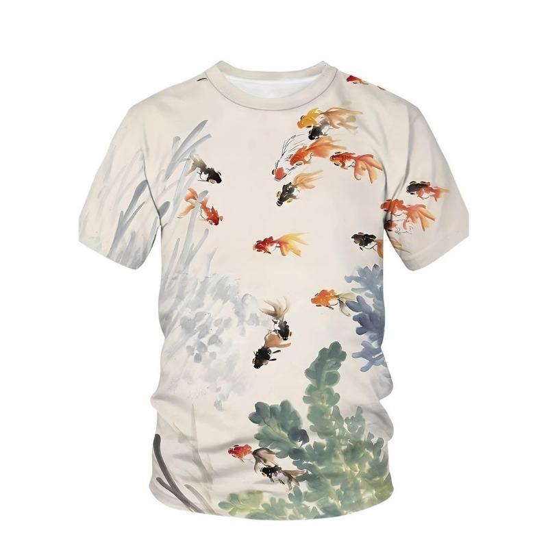 3D Men's Short Sleeved T-shirt with Fun Printed Clothing Summer Men's Round Neck Top Shirt
