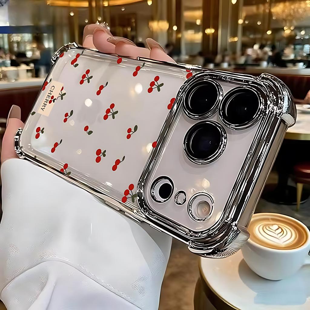 Red Cherry Plating Phone Case For Xiaomi Redmi 15 A3 15C 14C 13C K50 A1 Note 15 14 13 12 12s Pro Plus 4G 5G Anti Fall Airbag