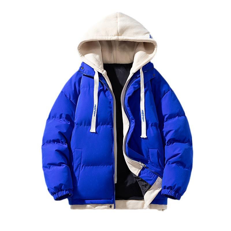 Winter new bread clothes men's thickened cotton-padded clothes loose flow fake two-piece hooded cotton-padded clothes jacket cotton-padded jacket