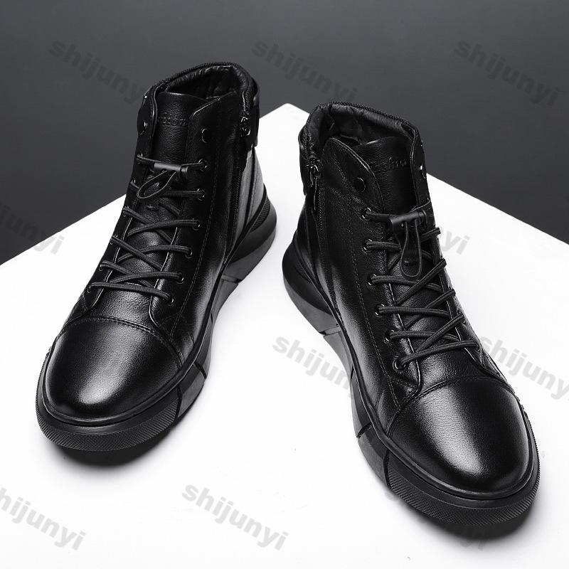 Fashion Men High-top Sneakers Autumn New Fashion Comfortable Platform Soft Leather Boots Men Outdoor High Top Casual Mid Top Sports Shoe