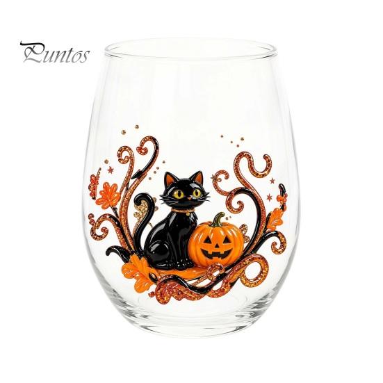 Bicchieri da Cocktail a Tema Horror Bicchiere in Vetro a Tema Halloween Gatto Nero Fantasma Teschio Zucca Dipinto a Mano Tazza da Bevanda Autunnale Vetro Senza Piombo Spettrale