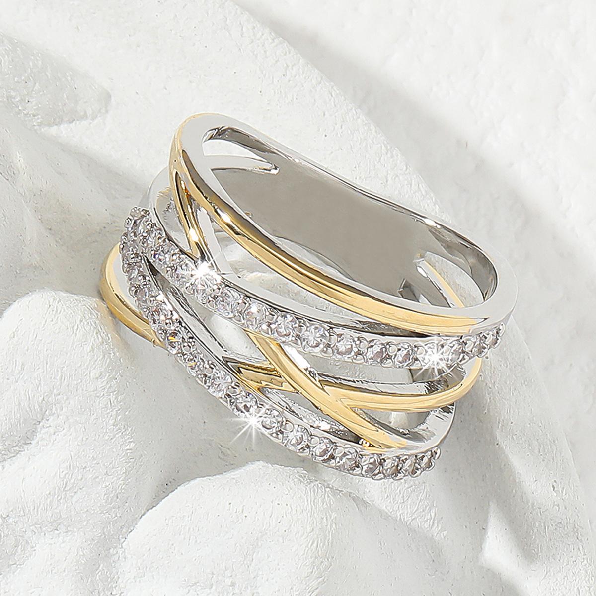 Cross two-tone white synthetic zircon wedding lover s gift fashion ring 6