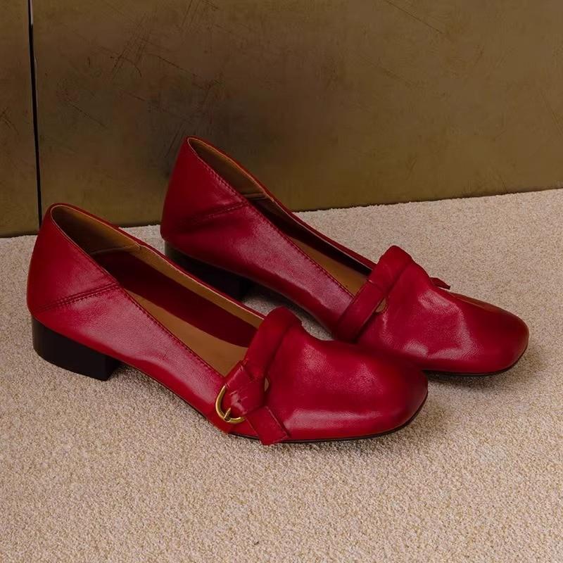 Fashion Low Heel Shoes Summer New Square Head in The Buckle Metal Buckle Soft Sole Anti-slip Wear-resistant Square Heel Shoes