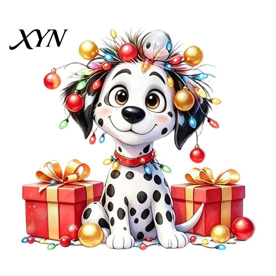 Decorative Glass Film for Doors Christmas Spotted Puppy/Penguin Static Window Sticker, Cute Watercolor Animal Stickers with Colorful Lights