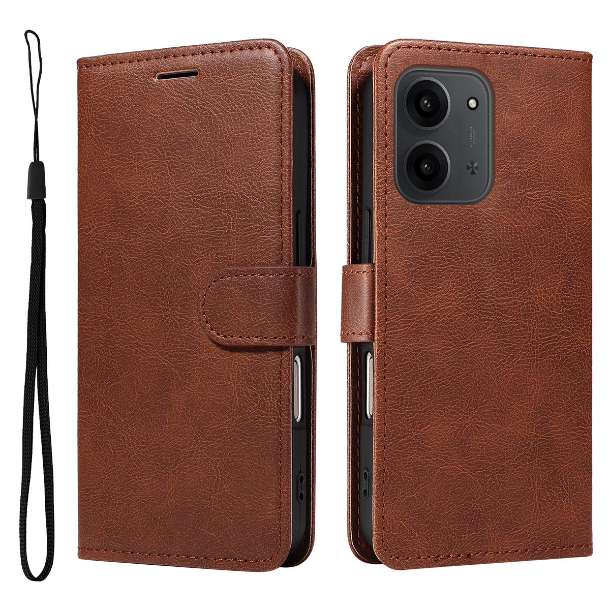 

Для Xiaomi Redmi 15C 4G (173мм) Кожаный чехол-кошелек с ремешком Однотонный чехол-подставка для телефона Brown