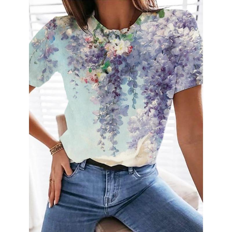Summer Round Neck 3D Print Top Fashionable Casual Short Sleeved Women's T-shirts