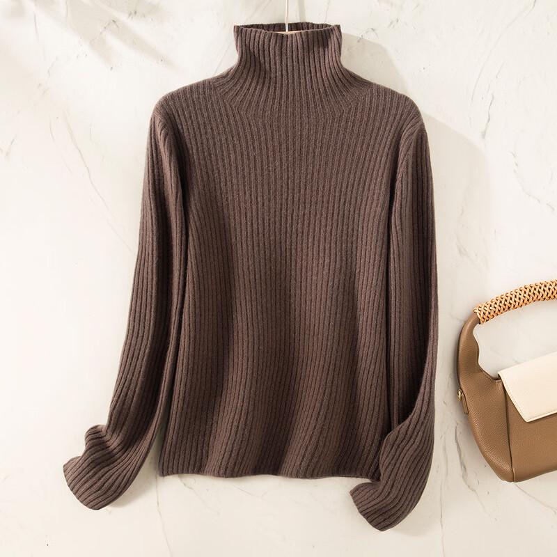 TUHUANG Women's Ribbed Wool Cashmere Turtleneck Sweater