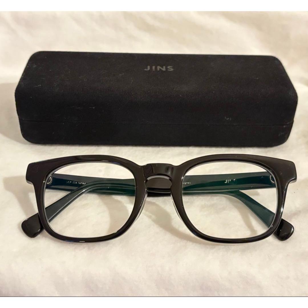 Used JINS Bold Acetate Unisex Black No Prescription
