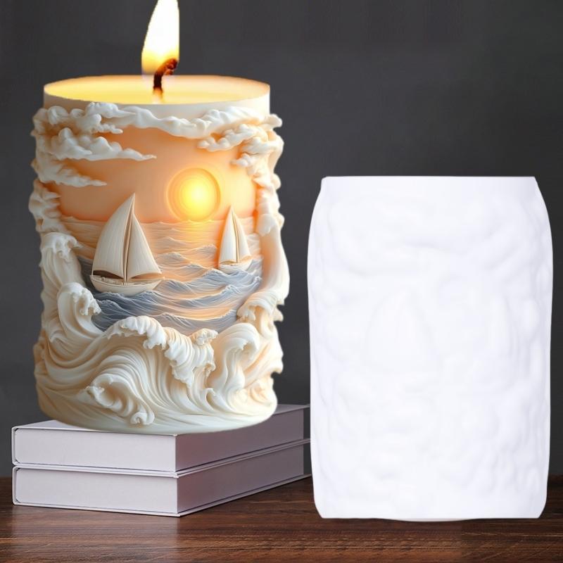 DIY Reliéf mořské vlny Válcová svíčka Silikonová forma Námořník Východ slunce Slunce Vlna Povrch Vlna Reliéf Válec Pryskyřičná forma Sádrové formy