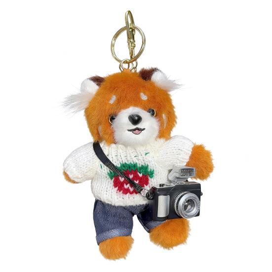 Cartoon Red Panda Plush Keychain Stuffed Red Panda Wearing Sweater Bag Charm with Mini Camera for Backpack Handbag Car Key Accessories