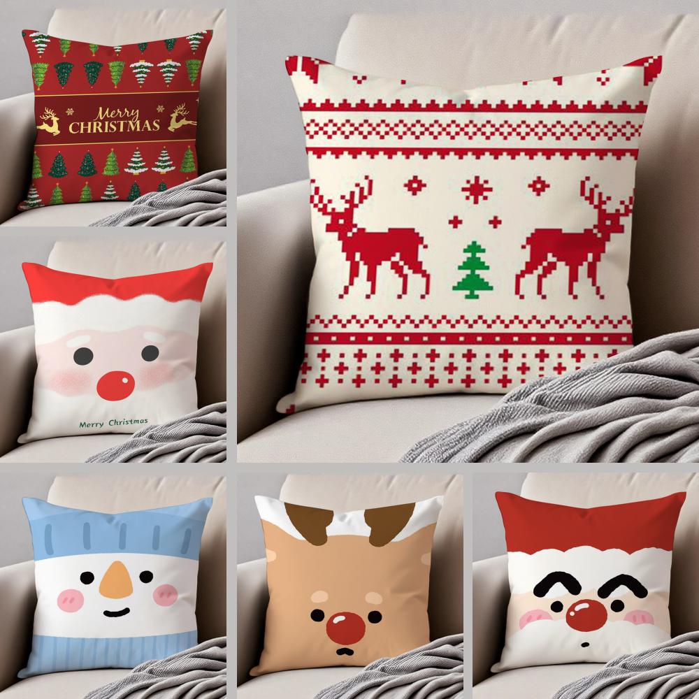 Merry Christmas Art Cushion Cover Throw Pillow Cover Hidden Button Durable Polyester Chair Cushion