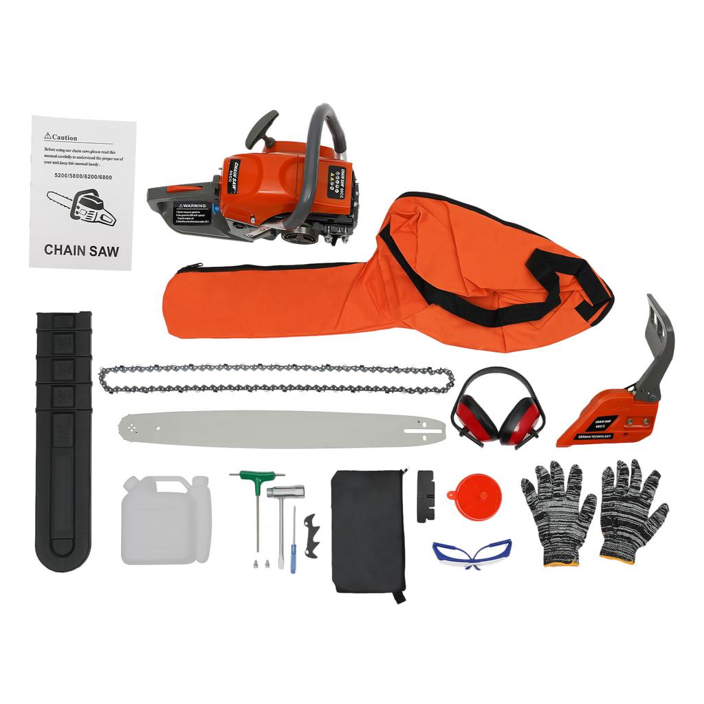 62cc 2 Stroke Gas Chainsaw 10000 RPM  Anti Vibration Handle Auto Chain Oiler with Protective Gear for Farm Forestry Use
