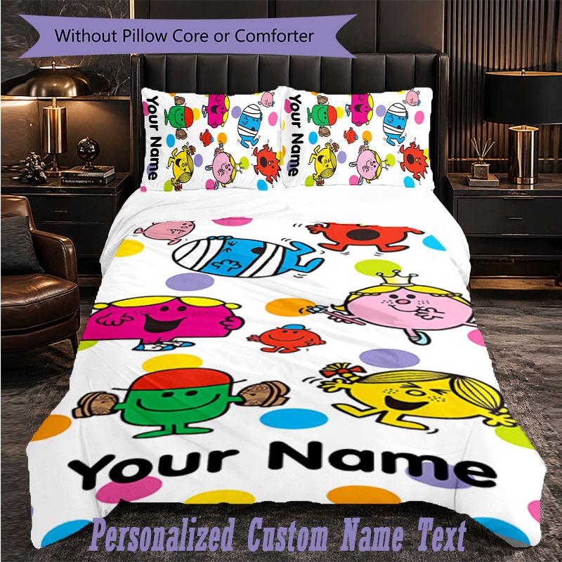 Personalized 3Pcs Bedding SetMr. Men & Little Miss Custom Text Duvet Cover Pillowcase Set Bedroom Gift