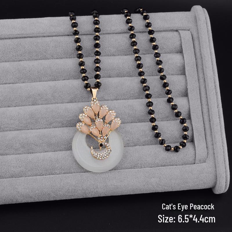 Elegant Women’s Crystal Flower Pendant Necklace - Versatile Autumn/Winter Sweater Chain Accessory