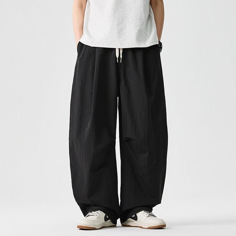 

Men s Casual Loose Fit Straight Leg Pants Wide Leg Trousers Drawstring Waist Comfortable Workwear Bottoms M чёрный