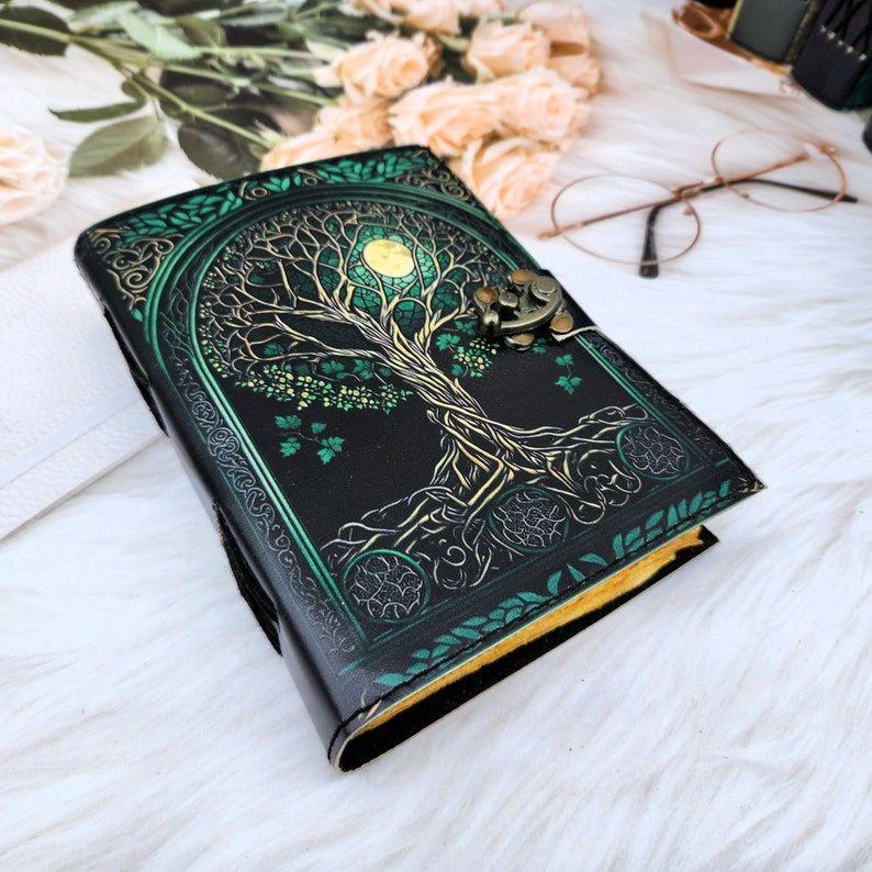 Tree & Moon Leather Journal, Leather Notebook, Sketchbook, Leather Dairy, Deckle Page Writing Journal, Book Wedding Gift, Personalized Gift.