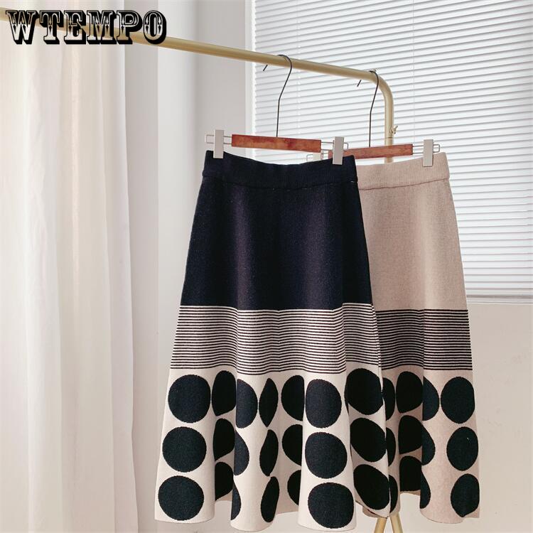 High Waisted Knitted Skirt for Women Autumn and Winter Elastic A-line Pleated Textile Skirt