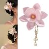 Fashionable Magnolia Resin Hair Clip Pearls Chain Decoration Hair Barrette For Women Various Hairstyles and Occasion