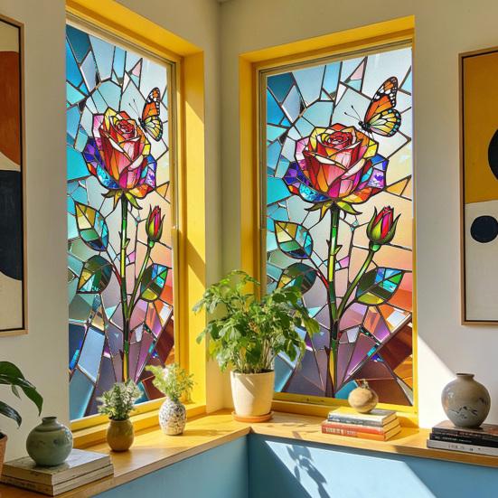 Vintage Geometrische Fenster Sichtschutzfolie Wasserdicht Wiederverwendbar UV Sonnenschutz Glasaufkleber Abdeckung Dekorativ Mattiert Buntglas Statisch Haftend