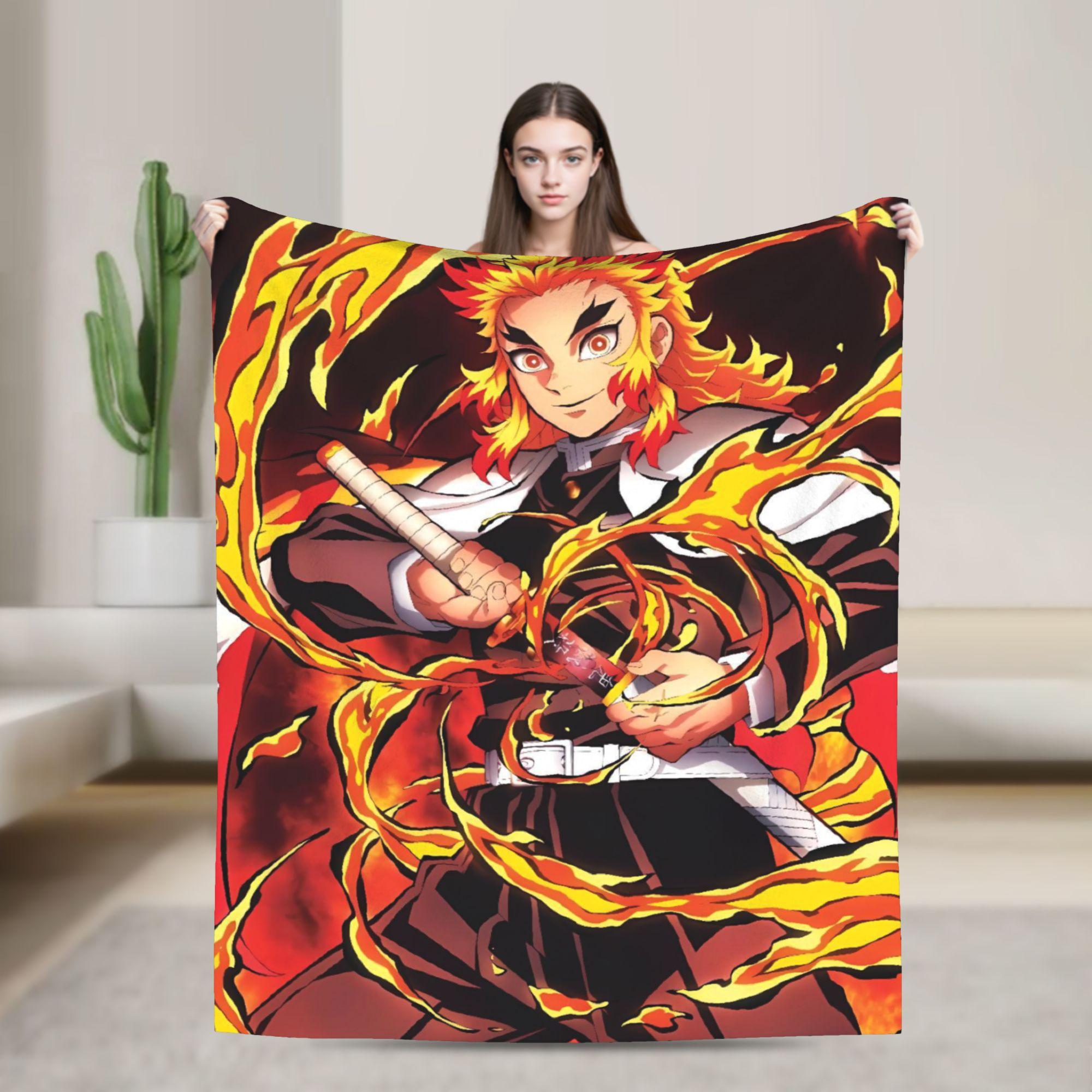 

Anime Kyōjurō Rengoku Flannel Blankets Warm Bedding Throws for Home Decor Decorative Pattern Bedspread Sofa Bed Cover 75x90cm