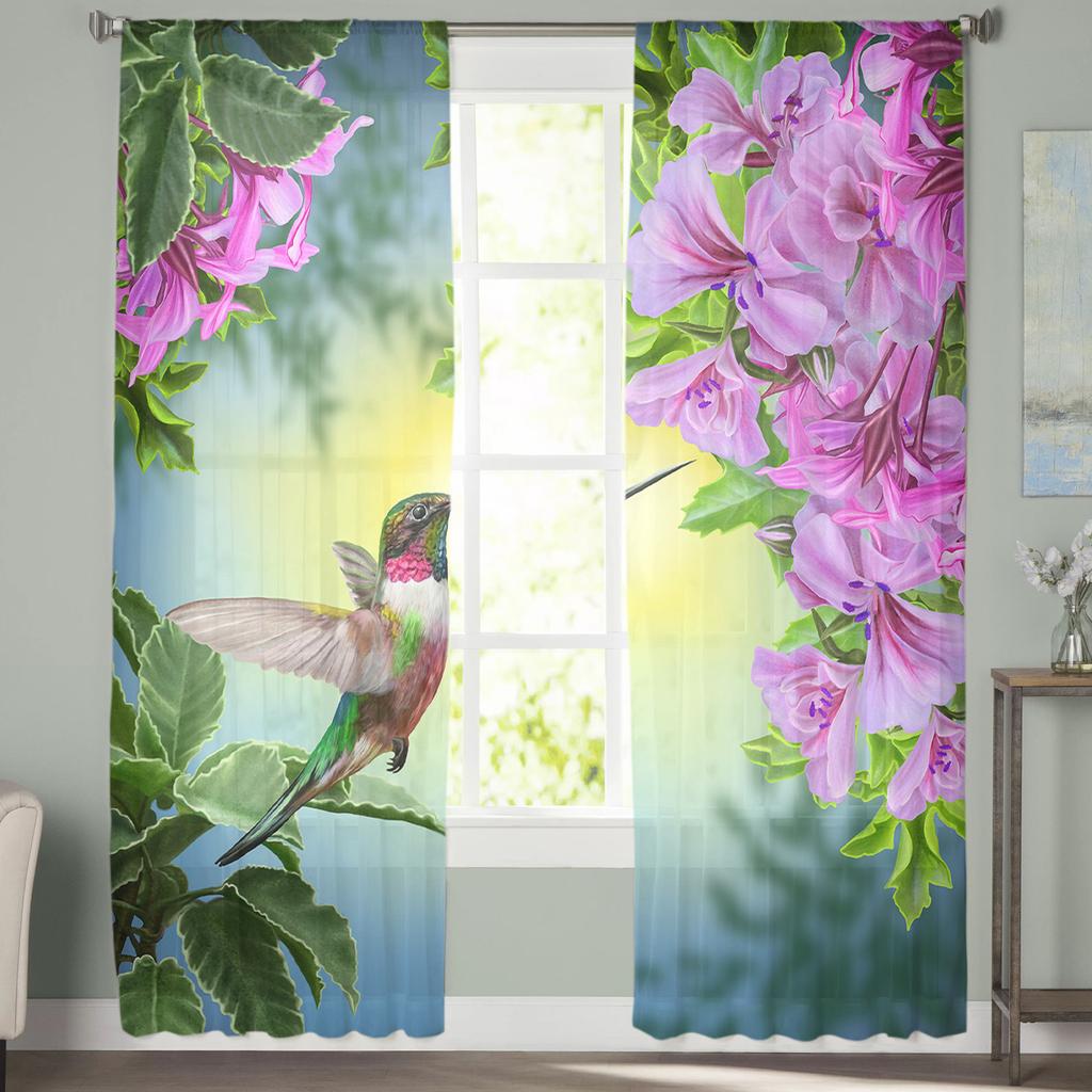 Plant Flower Hummingbirds Sheer Curtains Window Curtains For Living Room Bedroom Blinds Kids Room Home Decor