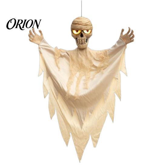 Scary Hanging Skeleton for Yard Halloween Mummy Decoration with Sounds, 31.5 Inch Voice Activated Glowing Eyes Horror Party Decor Skull Haunted House