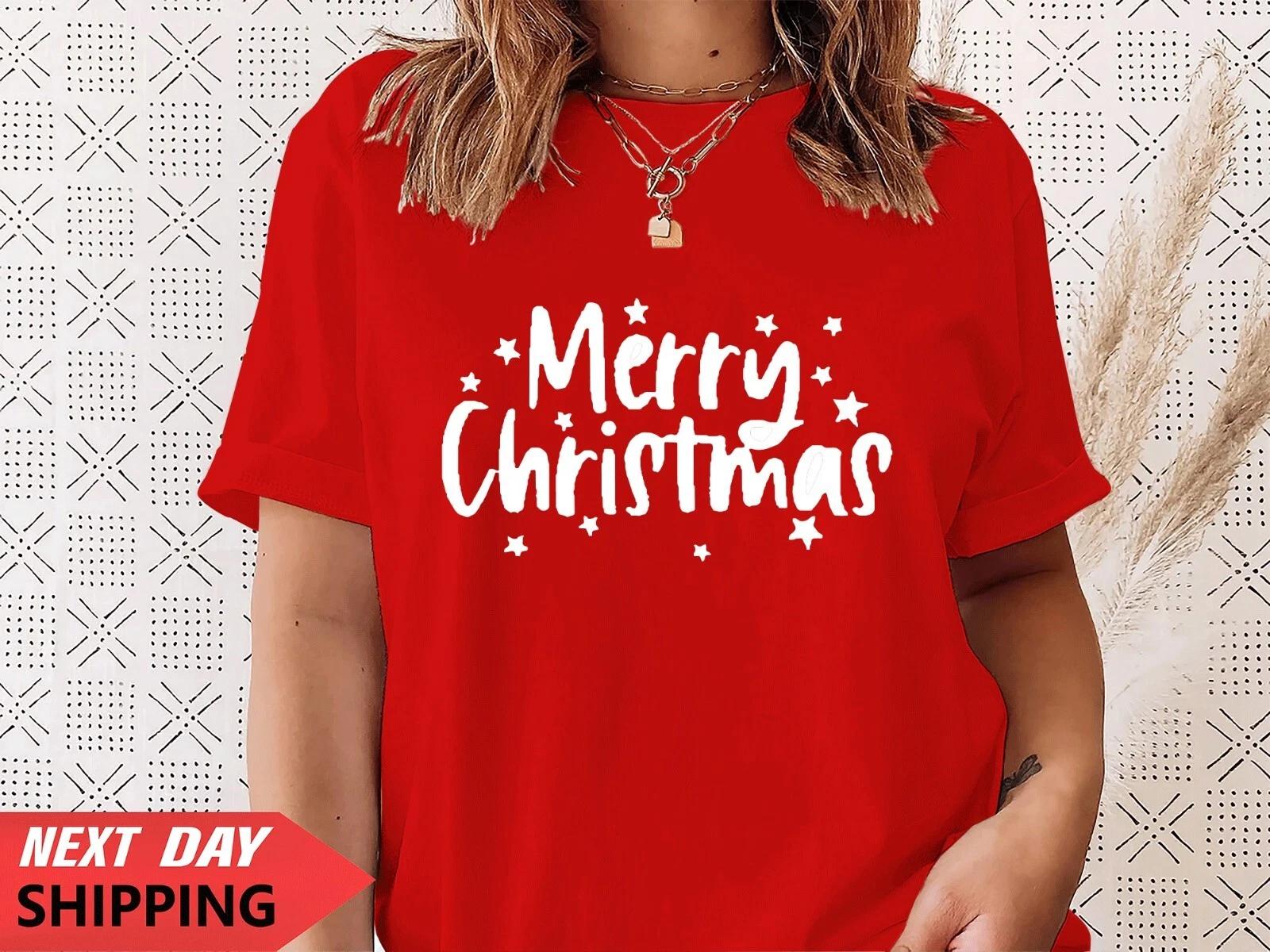 Christmas Novelty Funny Santa Reindeer Xmas Gift Tshirt Top, MerryChristmas1 L