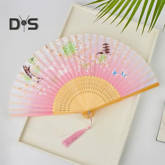 Faltfächer im chinesischen Stil mit Quasten, tragbarer Handkühlventilator für den Sommer, Dekoration, Tanz-Performance-Requisiten, Party-Kostümzubehör