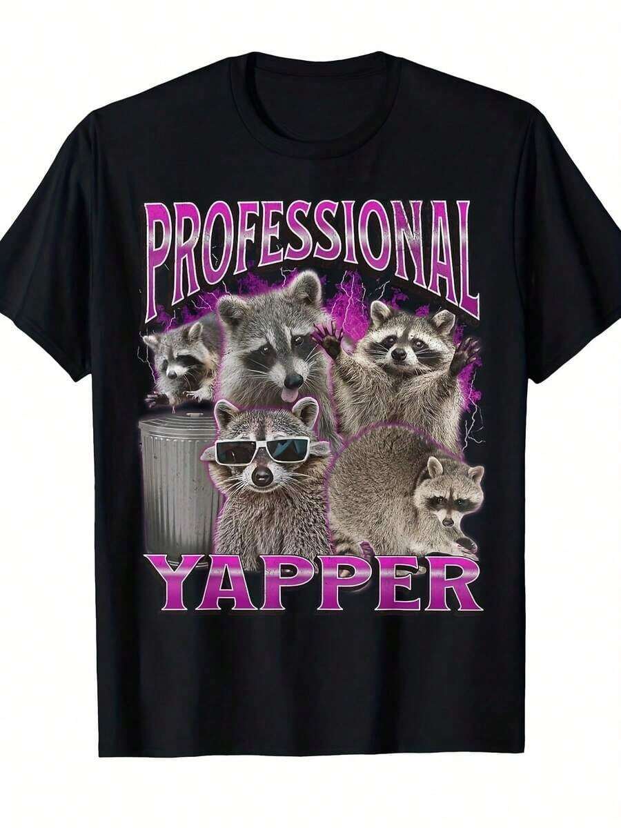 

UnisexS Retro 90s Professional Yapper Funny Raccoon GraphicShirt Vintage Bootleg Style Short Sleeve S