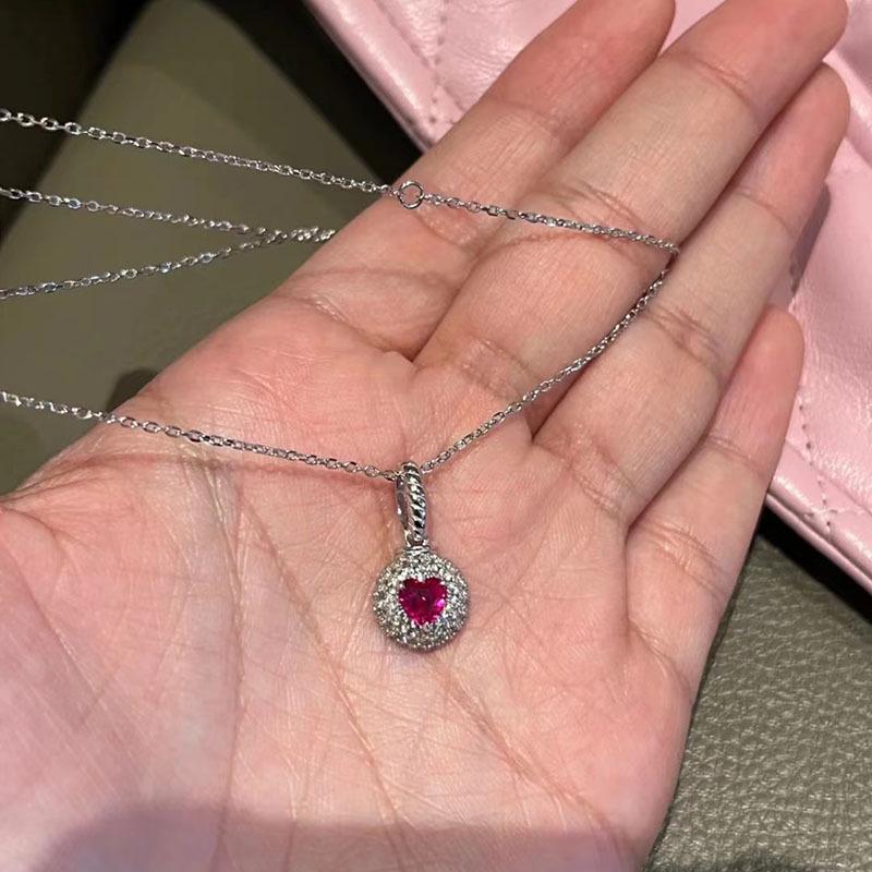 Hui Zhi Yi S925 Silver Ruby & Pink Sapphire Pendant - Elegant, Versatile Women's Fashion Accessory