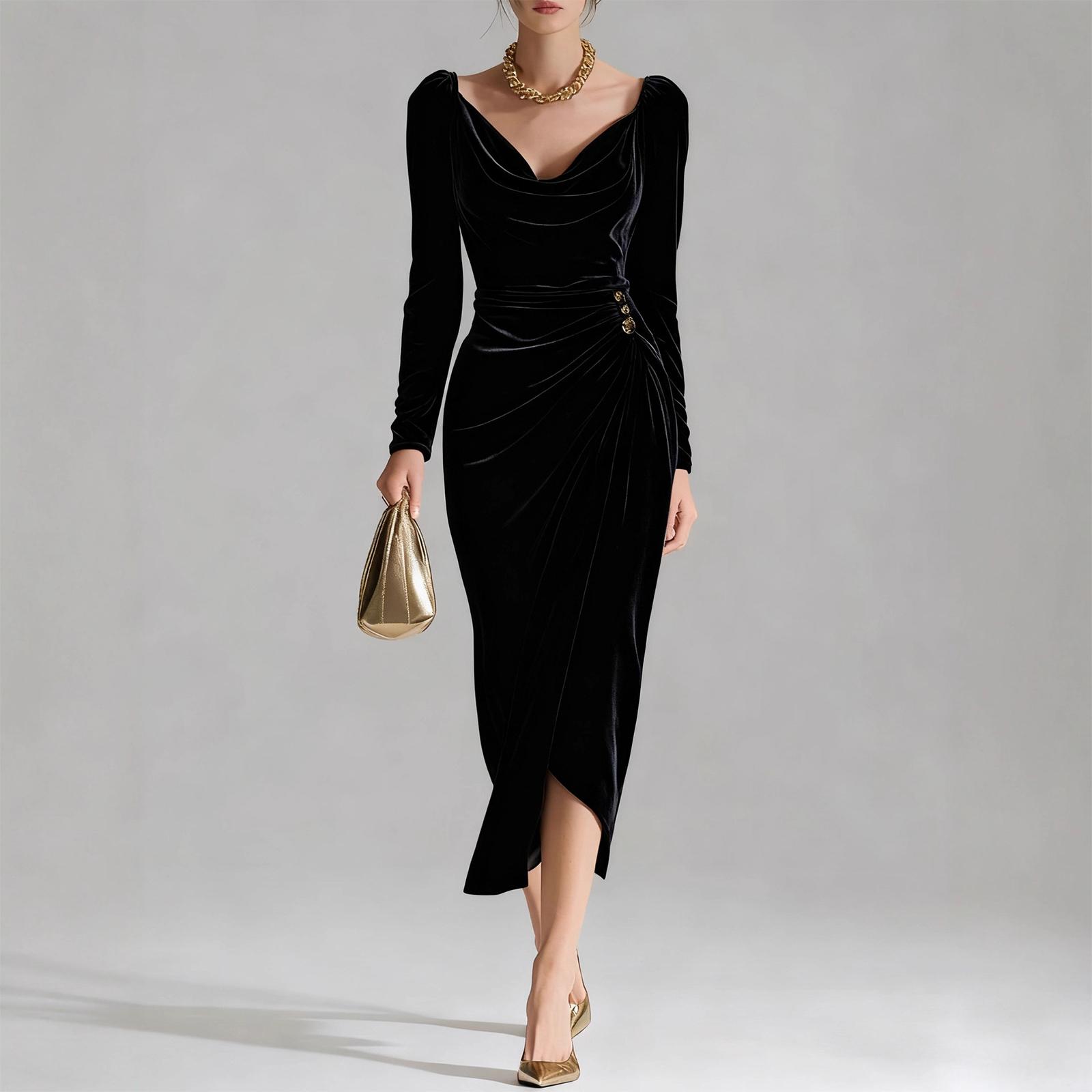 Women s Elegant And Fitted Long-sleeved Casual Dress L