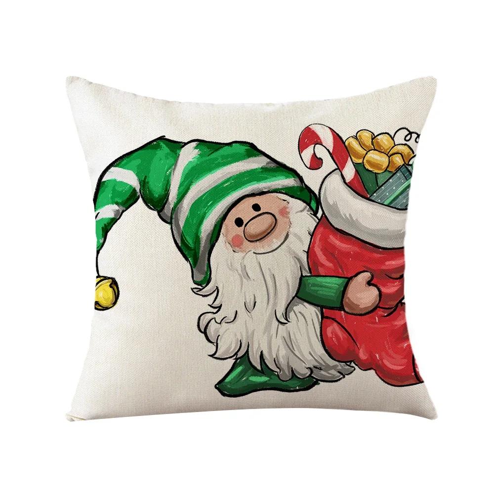 2023 Merry Christmas Pillow Case Home Decoration Kawaii Spirit Printing Linen Cushion Cover Christmas Gift Throw Pillow Cover