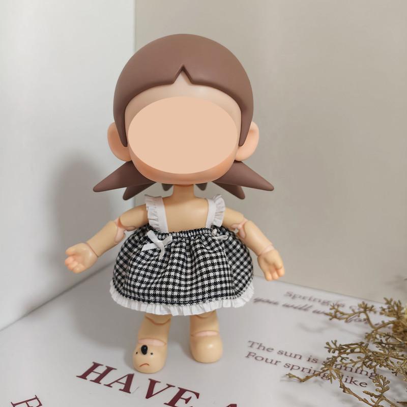 [Cloth Only] 20cm Doll Clothes Sweet and Cute Plaid Halter Dress Dress up Doll Clothing Set Replacement Fashion Outfit
