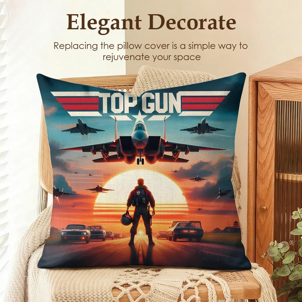 Movie TTop Gun Cushion Cover Natural Linen Organic Fabric DoubleSided Printing Sofa Home Decor Gift Pillow Case