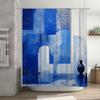 Blue White Bathing Curtain with Abstract Design for Bathroom Decoration
