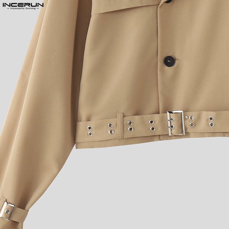 INCERUN Men Long Sleeve Casual Loose Short Hooded Cargo Jackets Tops