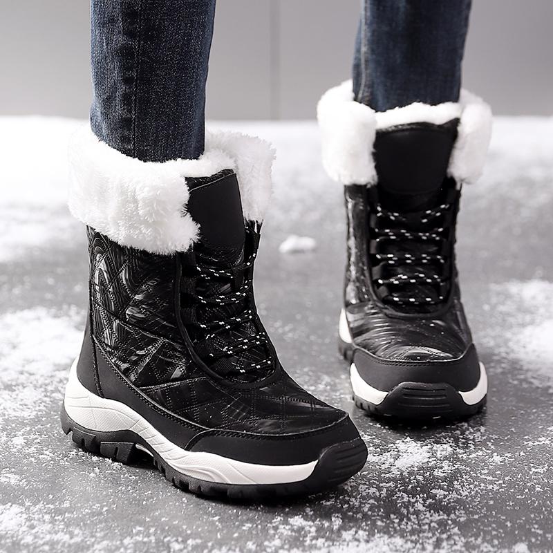 Warm Cotton Shoes Women's High-top Boots Anti-slip Snow Boots Winter Plush Outdoor Walking Shoes Hiking Sneakers