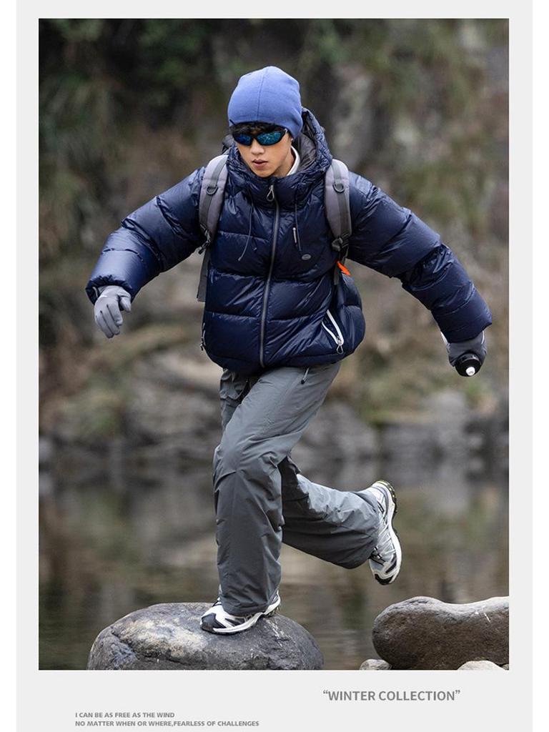Men's Trendy Windproof Packable 90% Down Feather Puffer Jacket with Velcro Closure