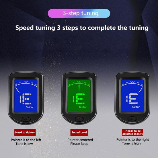 Guitar Tuner Anti-Slip Sensitive Accurate Automatic Tuning ABS Digital Clip on Fast Tuning