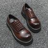 mens casual genuine leather shoes lace-up oxfords shoe black brown big toe platform sneakers business wedding stylish footwear